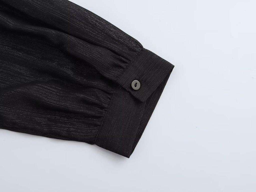 2025 Spring Women's Casual Chiffon V-Neck Long Dress with Gold & Silver Thread