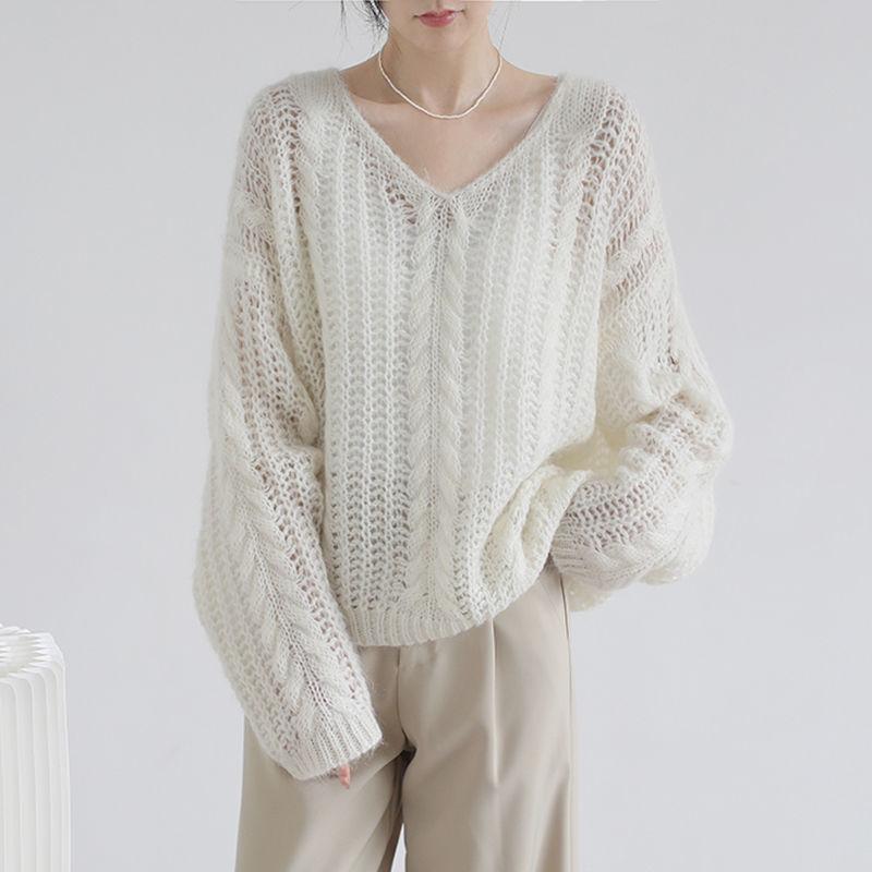 Hollow Out Thin Knitted Sweater for Women Simple and Lazy Style for Spring and Summer Pullover Sweater for Women Loose Top