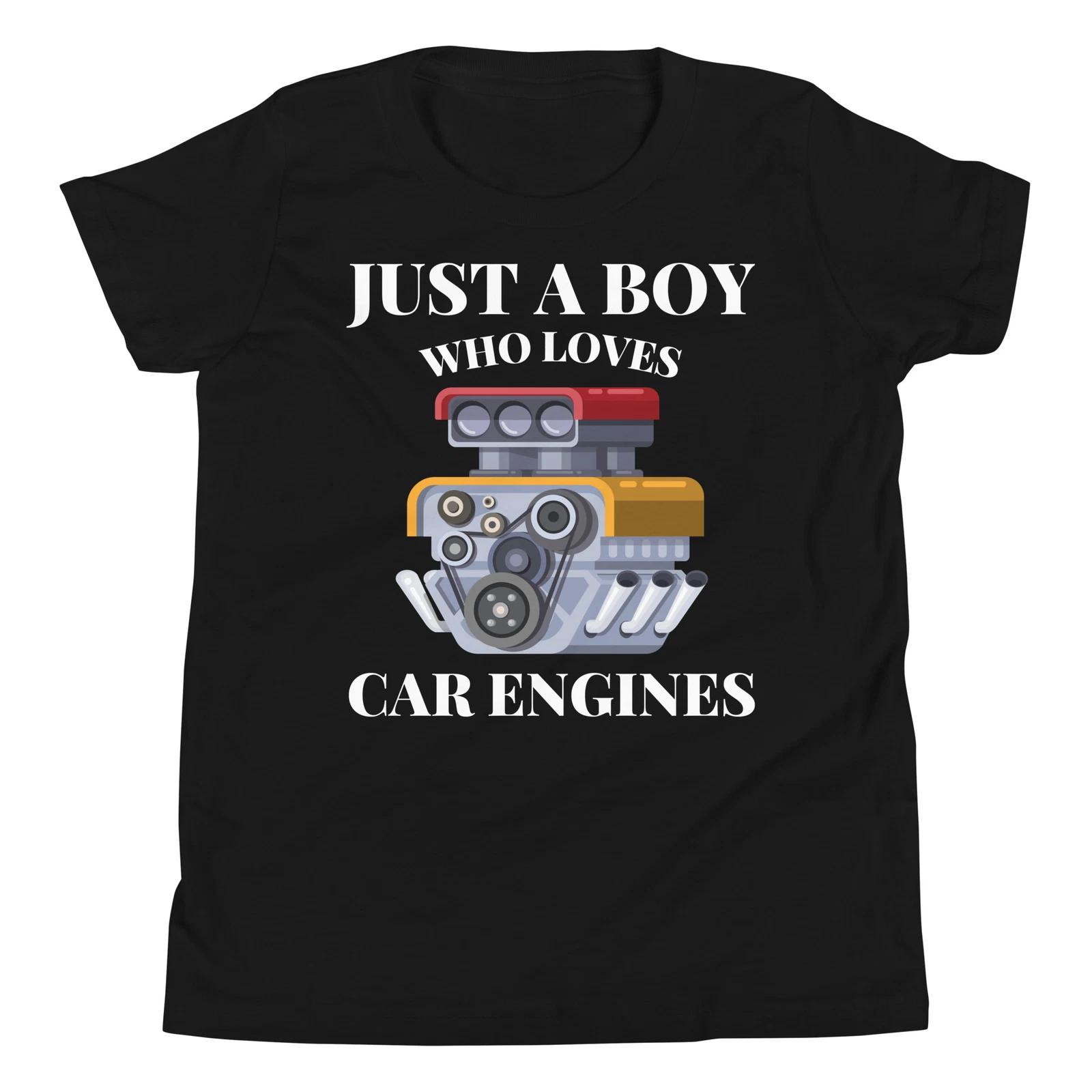 

Just a Boy Who Loves Car Engines Auto Engine Mechanic Youth Short Sleeve T-Shirt 140