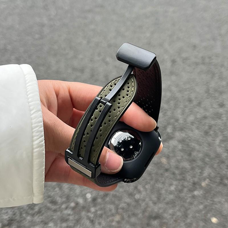 Für Apple Watch 10 46 mm/Ultra 2/Ultra 49 mm/9 8 7 45 mm/SE (2023) SE (2022) SE 6 5 4 44mm/3 2 1 42mm Uhrenarmband Echtes Rindsleder Magnetband