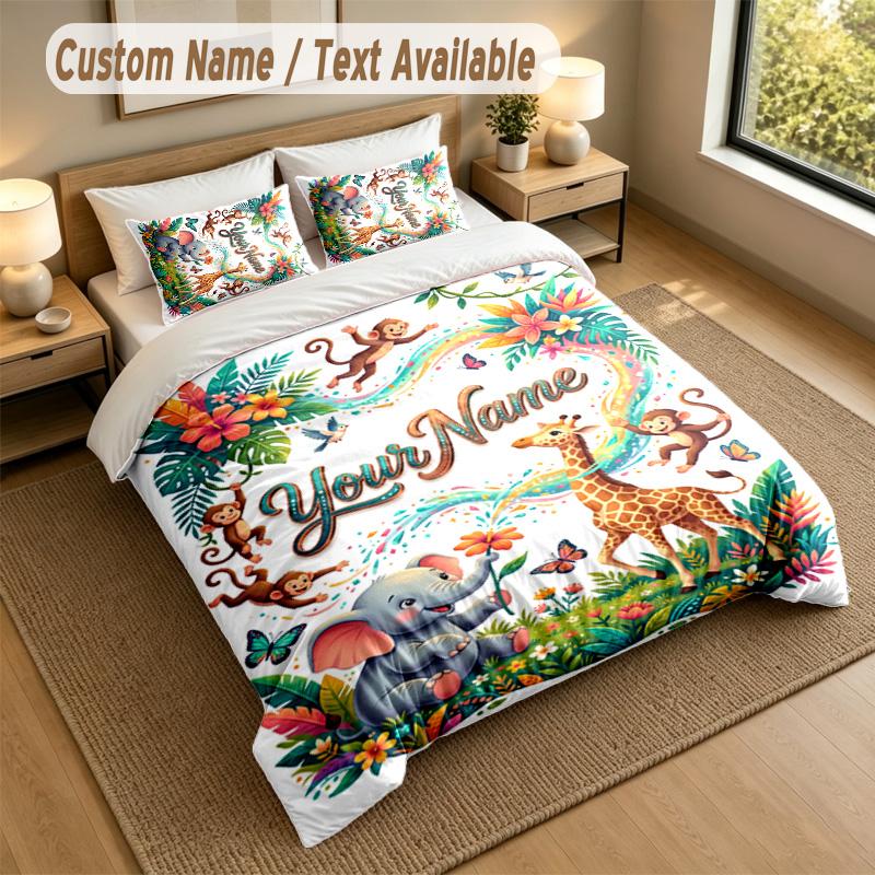 Adventure Journey Theme Personalized 3Pcs Bedding Set Custom Text & Name 1 Sheet 2 Pillowcases Household Bedding 1pc