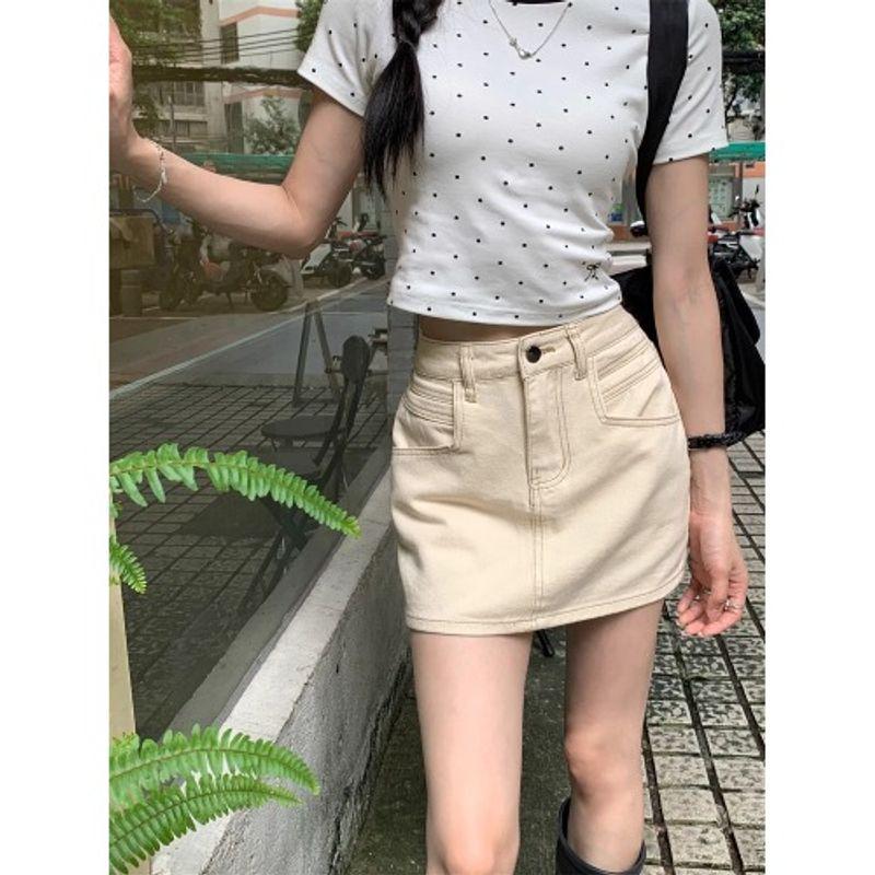 

Kumikumi Small Sexy Apricot Denim Skirt Women s Autumn High Waist Bodycon Dress Anti-Exposure Skirt Short Skirt Apricot color XL