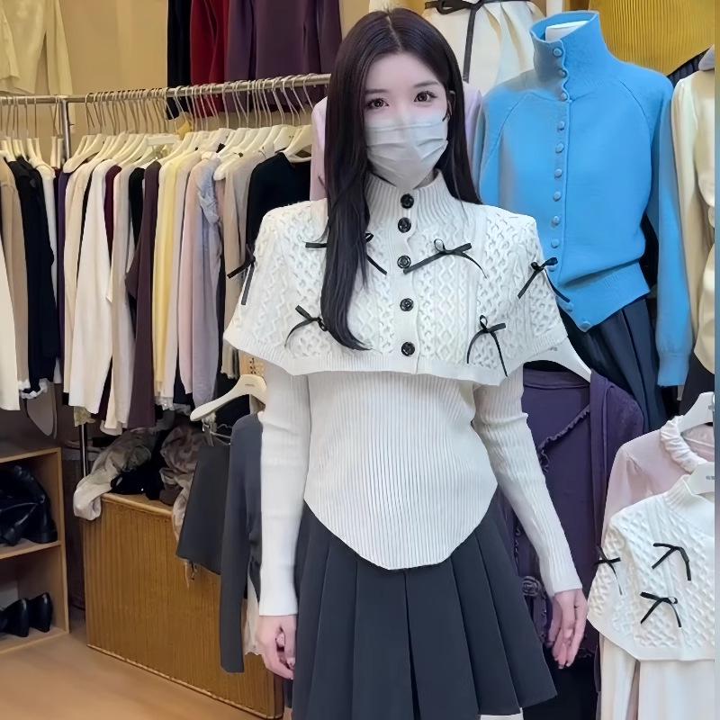 

Женский красный вязаный свитер с многослойным бантом, нерегулярной шалью и полувысоким воротником для осенне-зимнего рождественского сезона Extra Large белый