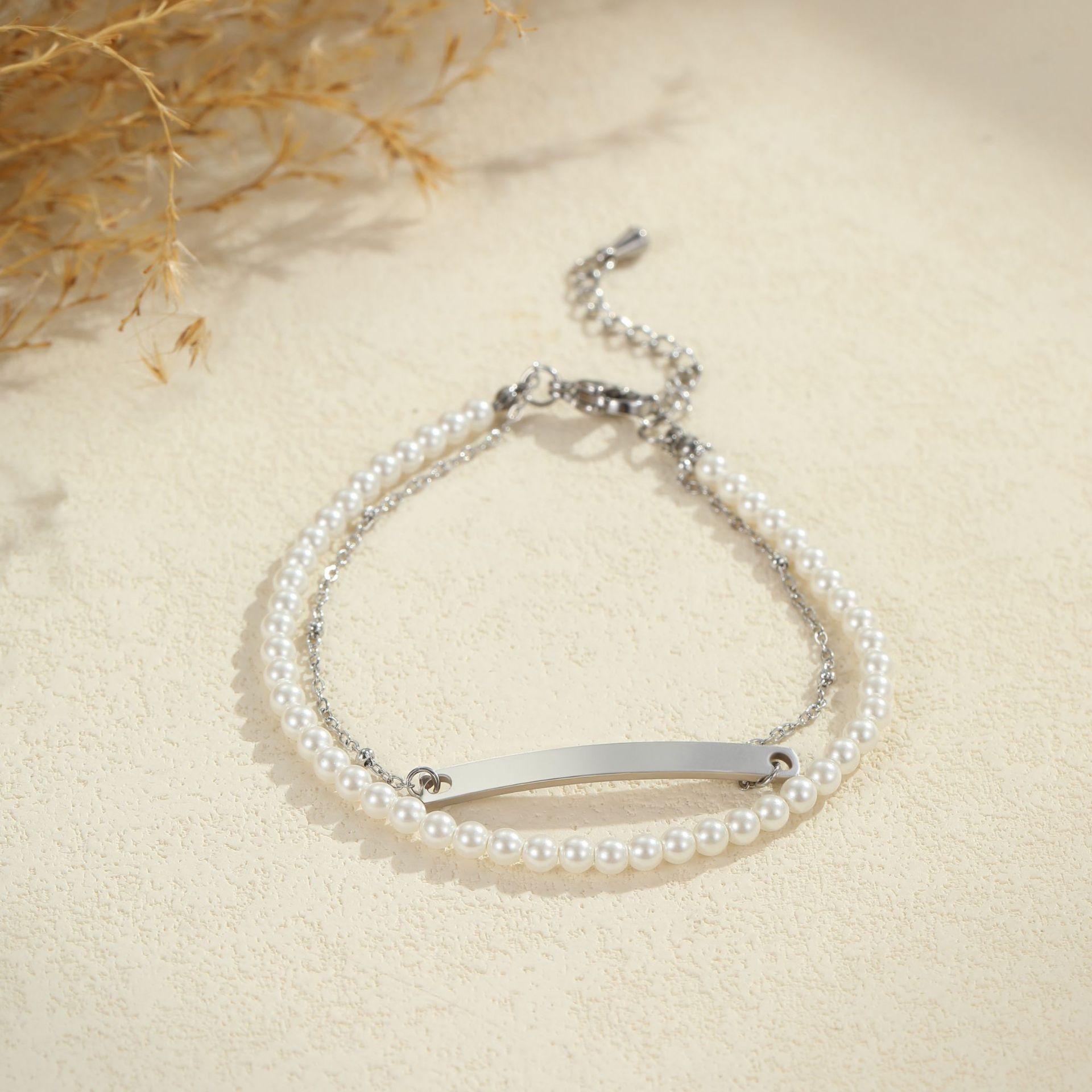 

Elegant Double Chain Pearl Bracelet for Women Daily Wear Jewelry срібний