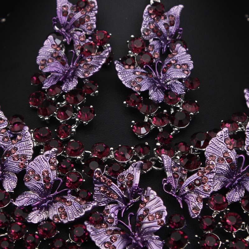 Necklace Earrings Set Butterfly Jewelry for Women Wedding Party Costume Accessories