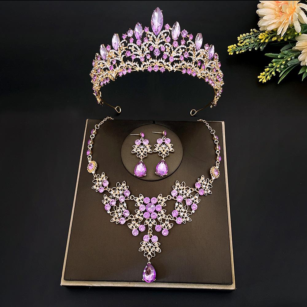 

New Bridal Tiara Necklace Three-piece Set Crown Wedding Accessories Bridal Set
