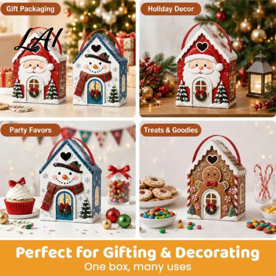 Seasonal Candy Packaging Boxes Christmas House Handle 3D with Gift Box Gingerbread/Santa Claus/Tree/Snowflake Decorative Cardboard