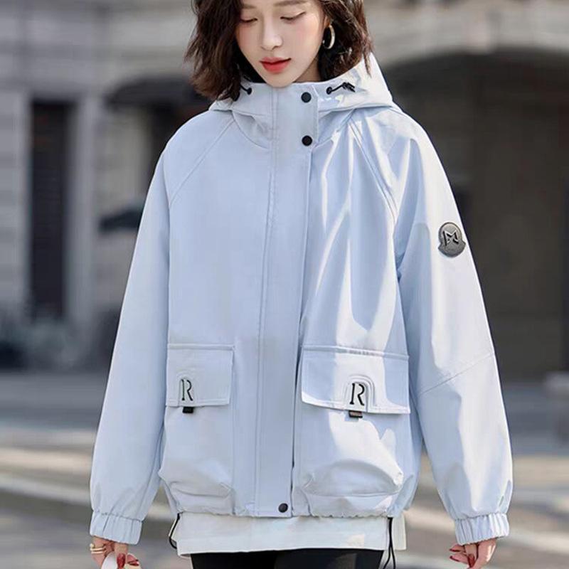 Women’s Short Hooded Windproof Jacket With Big Pockets Workwear Coat