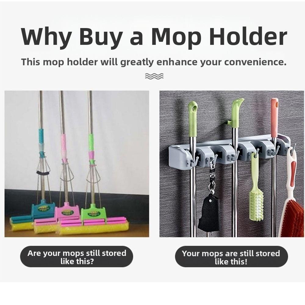 Wall Mounted Mop Holder Plastic Material Bathroom Broom Hanger Mop Fixed Clip Laundry Room