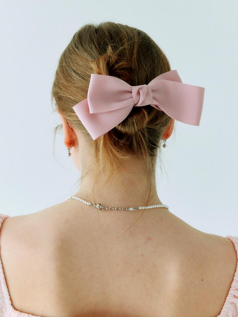 Pearly More Ribbed Ribbon Hairpin (Pink)