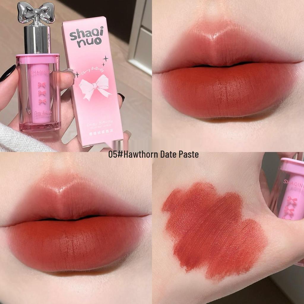Cherry Blossom Velvet Mist Lip Mud: Matte Whitening Glaze, Long-Lasting Lipstick for Autumn/Winter.