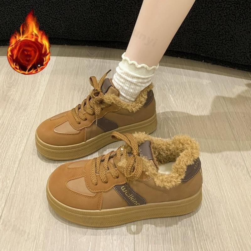 Thicken Women's Platform Sneakers 2026 Winter Fashion Lace Up Comfortable Casual Shoes Outdoor Non Slip Plush Vintage Warm Shoes