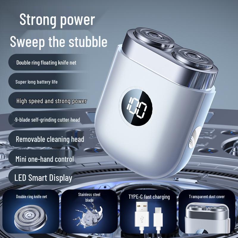 

Popular Portable Rechargeable USB Mini Electric Shaver with Digital Display and Double Blades One Piece