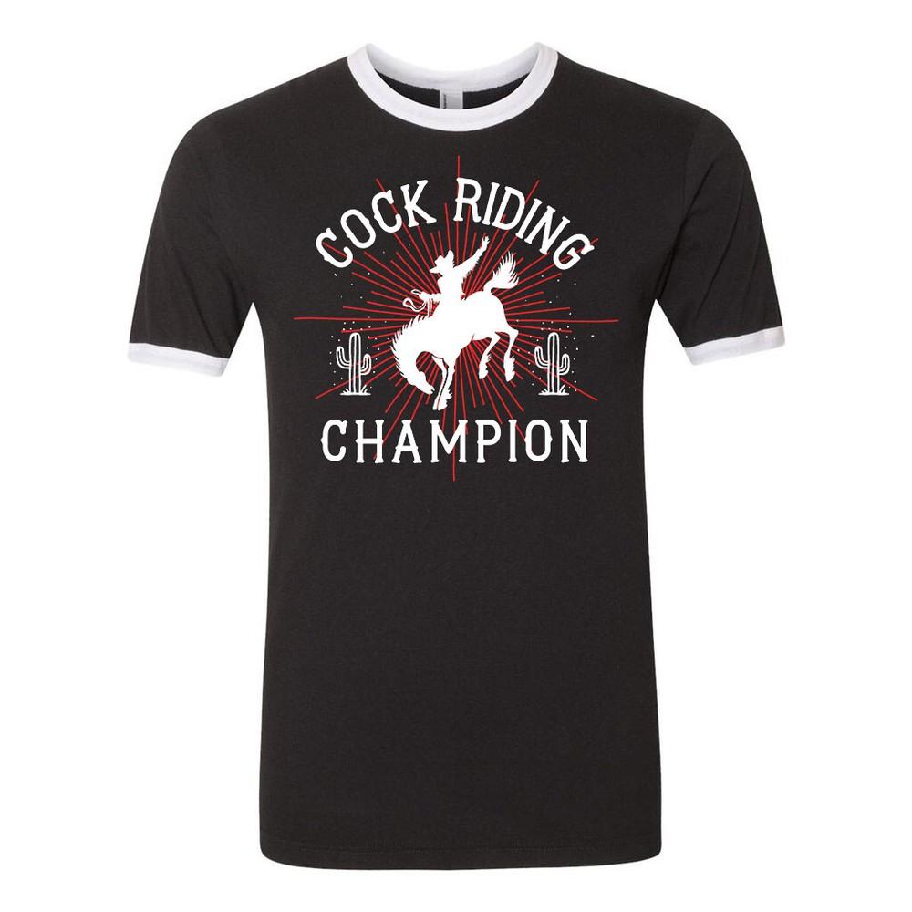 Unisex Ringer Tee T-shirt White 100% Cotton Novelty C*CK Riding Chapmion Rodeo Unisex T-Shirt