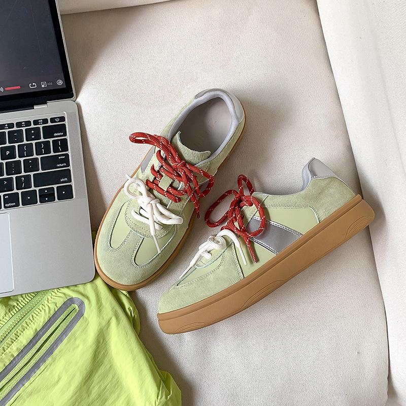 Versatile and comfortable leather platform-soled sports and leisure shoes women's autumn new double lace-up height-increasing German training shoes