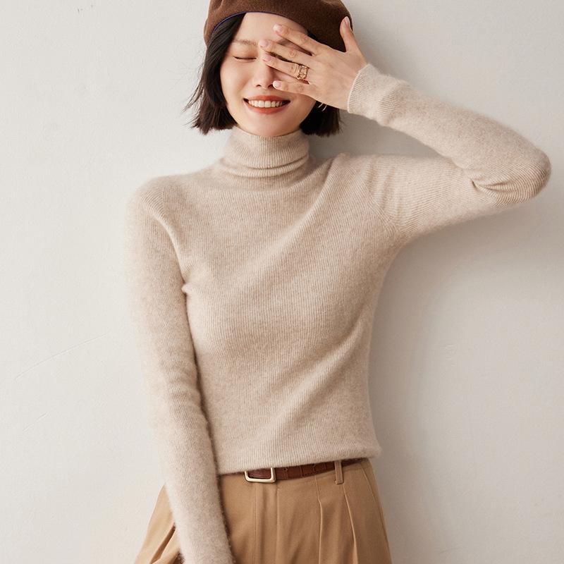 Autumn/Winter New Arrivals: Women's Slimming High-Neck Cashmere Knitwear.