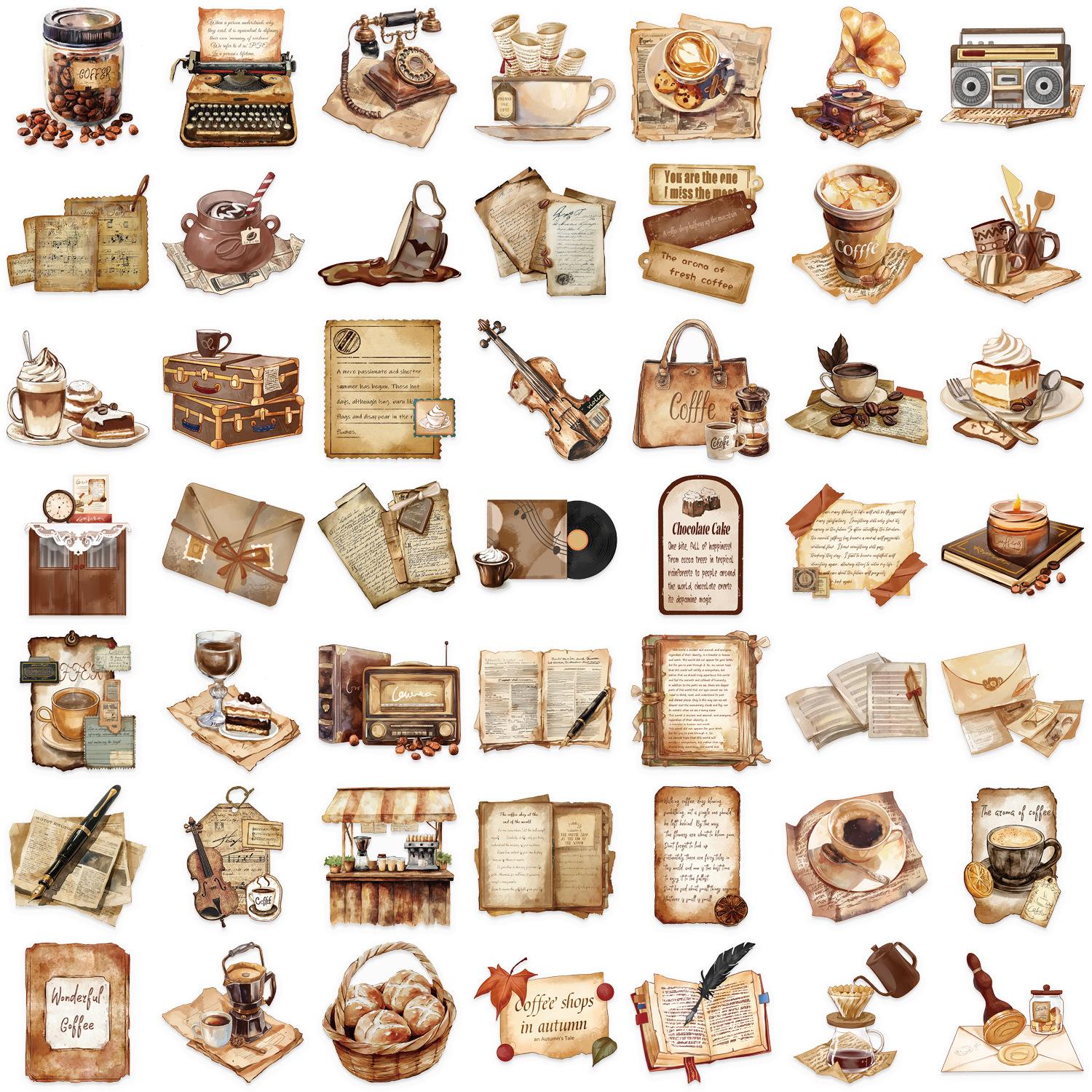 

Набор из 50 прозрачных ретро-кафе наклеек, водонепроницаемый прозрачный ПЭТ, материал для ручной работы, декоративные гитарные блокноты