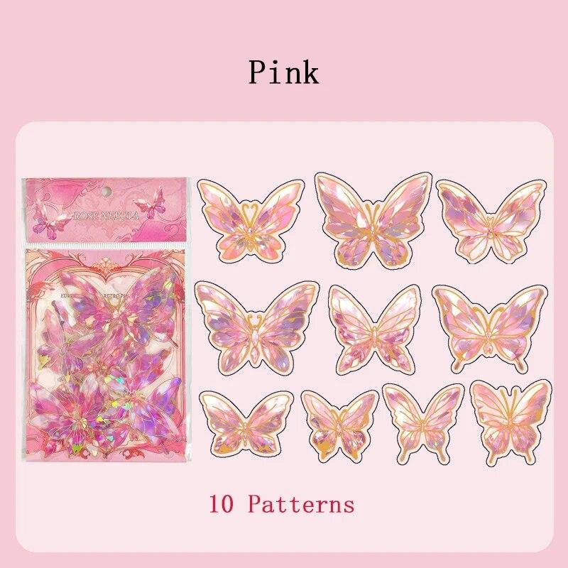 3D Laser Butterfly Stickers Decorated Gold Stamping with Various Shapes for Gifts Can Self Adhesive for Freely