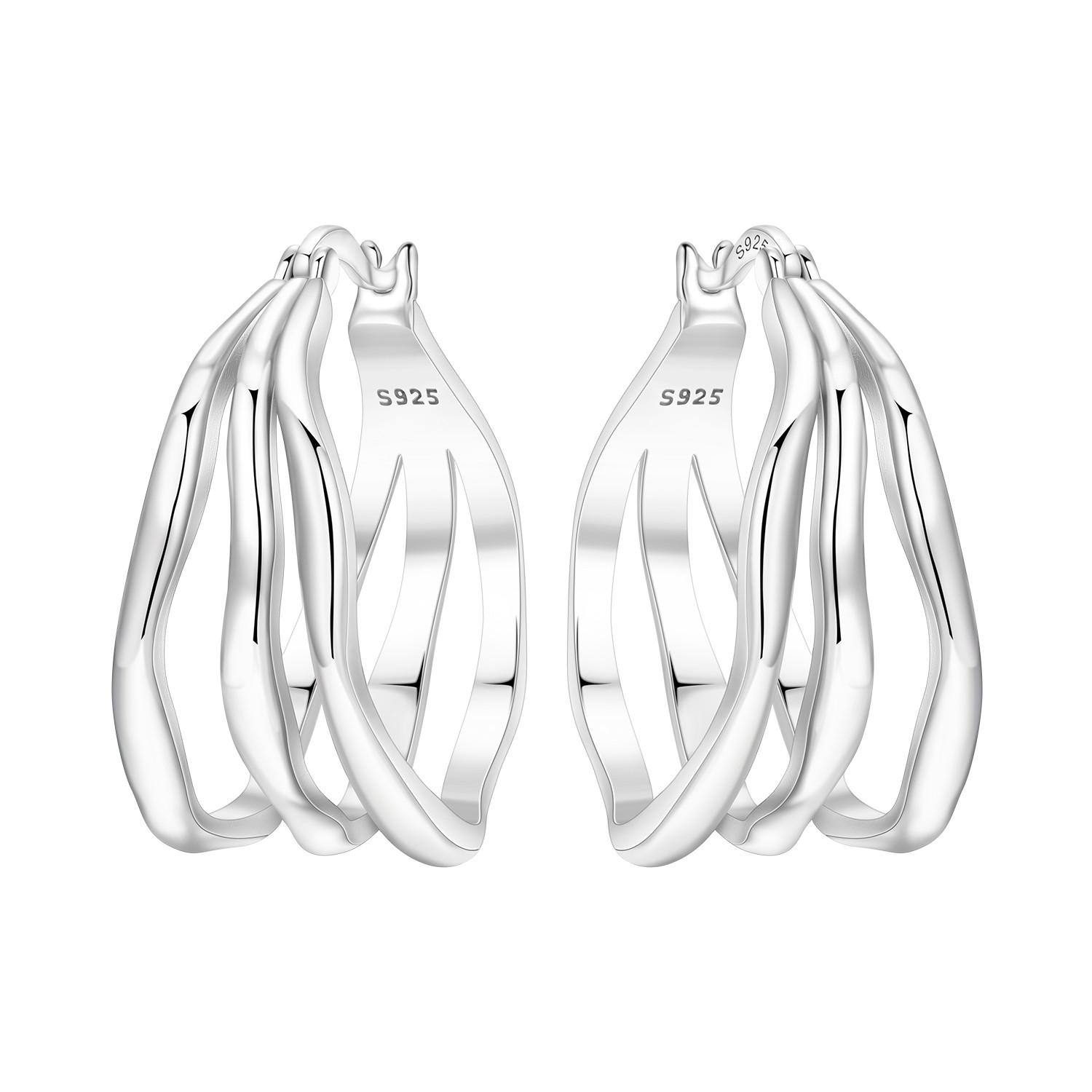 S925 Sterling Silver Minimally Curved Three Circle Earrings Hoop Earrings Women Jewelry Original Trendy Anniversary Gifts