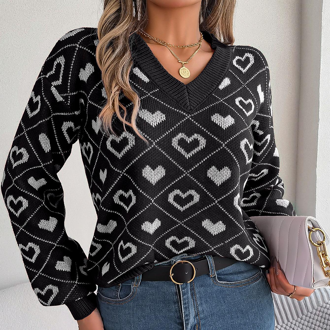 Осенне-зимний сладкий цветной свитер с рукавами-фонариками для женщин L чёрный