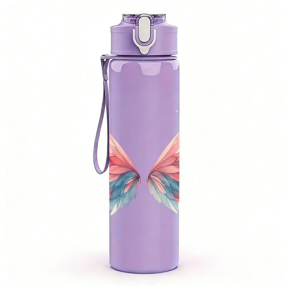 1PC Gradient Butterfly Wing Art 750ml Color Plastic Sports Water Bottle Leakproof Flip Straw Lid Suitable for Sports Office Home Use