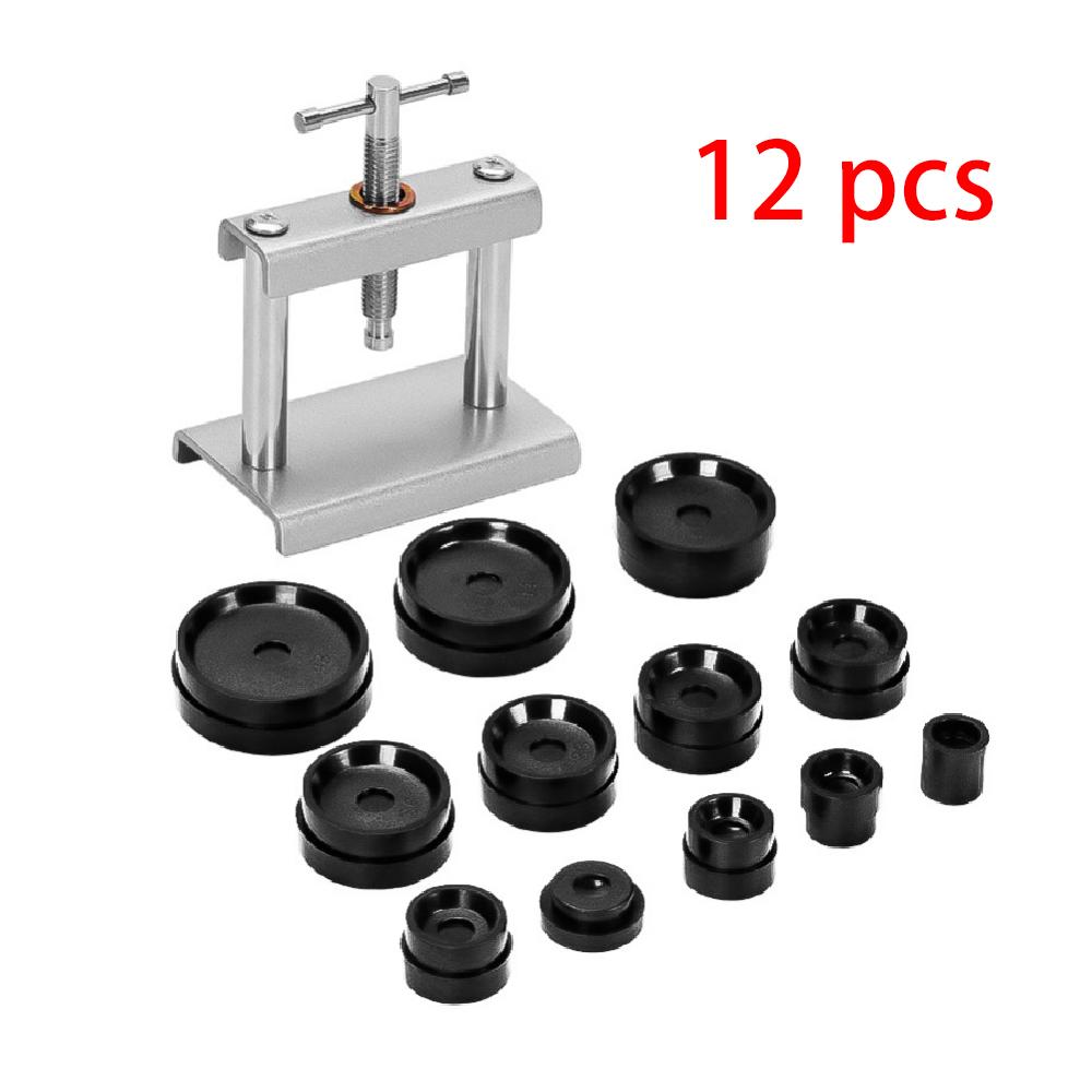 

Профессиональный набор прессов для часов, задняя часть корпуса, инструмент для закрытия и подгонки штампов, набор инструментов для ремонта часов, комплект штампов для часовщика, 12 пресс-форм