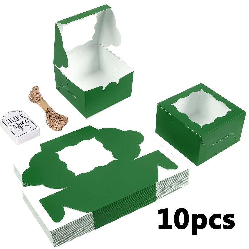 

10 шт. зеленых подарочных коробок с оконными коробками для сладостей с биркой и веревкой, подарочная упаковочная коробка для Дня Святого Т Париха, Рамадана, Пасхи, свадеб, вечеринок 10pcs green