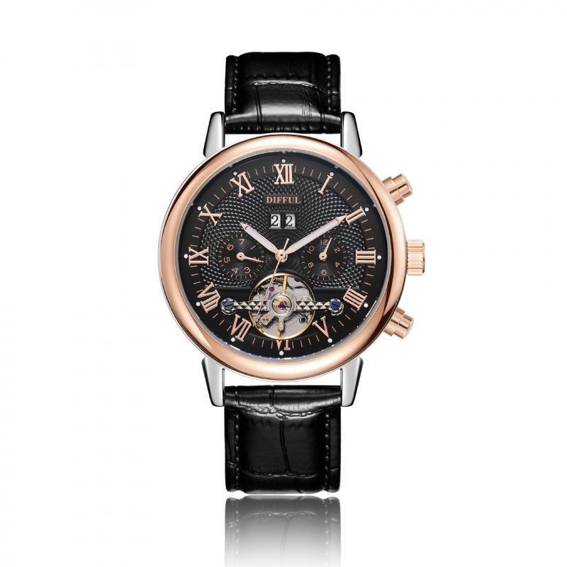 

Мужские полностью автоматические многофункциональные механические часы с календарем, кожаный ремешок