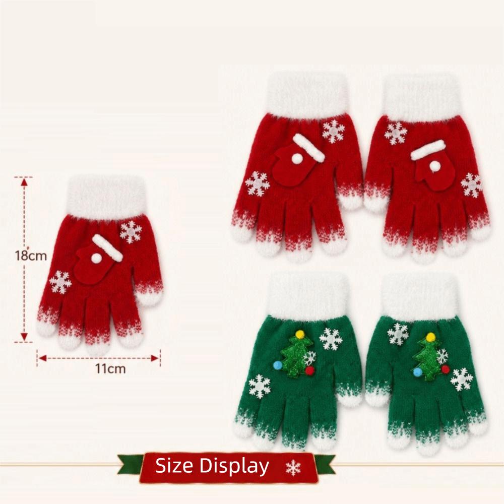 Snowflake Pattern Five-finger Gloves Windproof Winter Warm Glove Christmas Knitted Glove  Girls