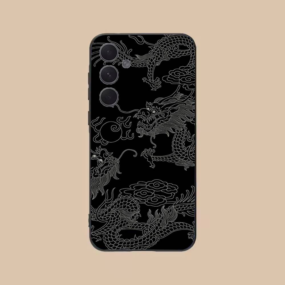 Fashion Chinese Dragon Phone Case For Samsung S25,24,21,22,23,20,S30,Ultra,Plus,Fe,Lite,Note,5G Black Soft