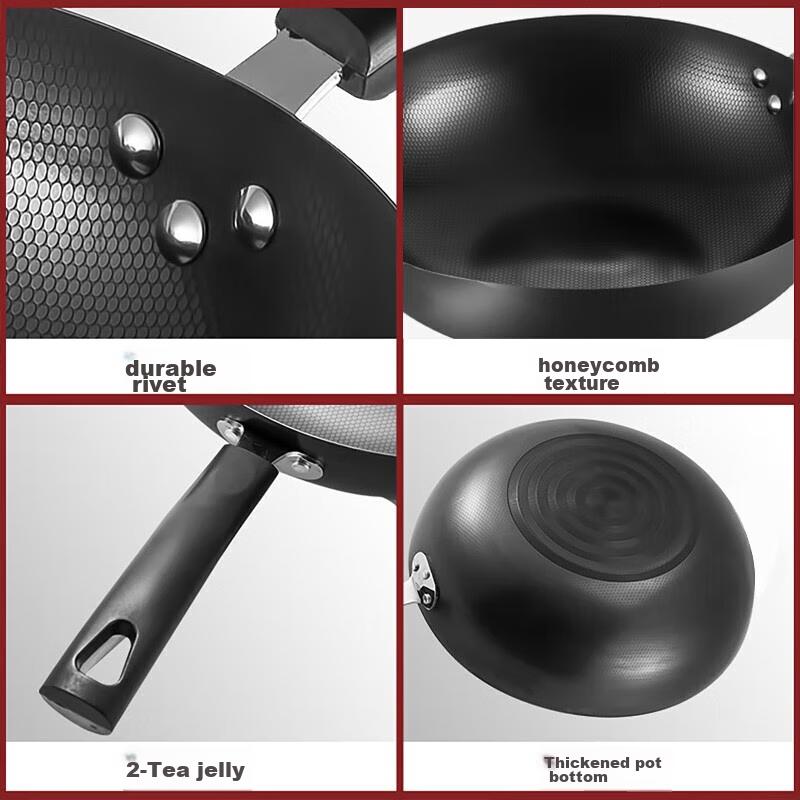 Wok Iron Pan 30CM, Compatible with Gas And Induction Stoves, Non-Coated, Suitable for Metal Spatula, MDB-30