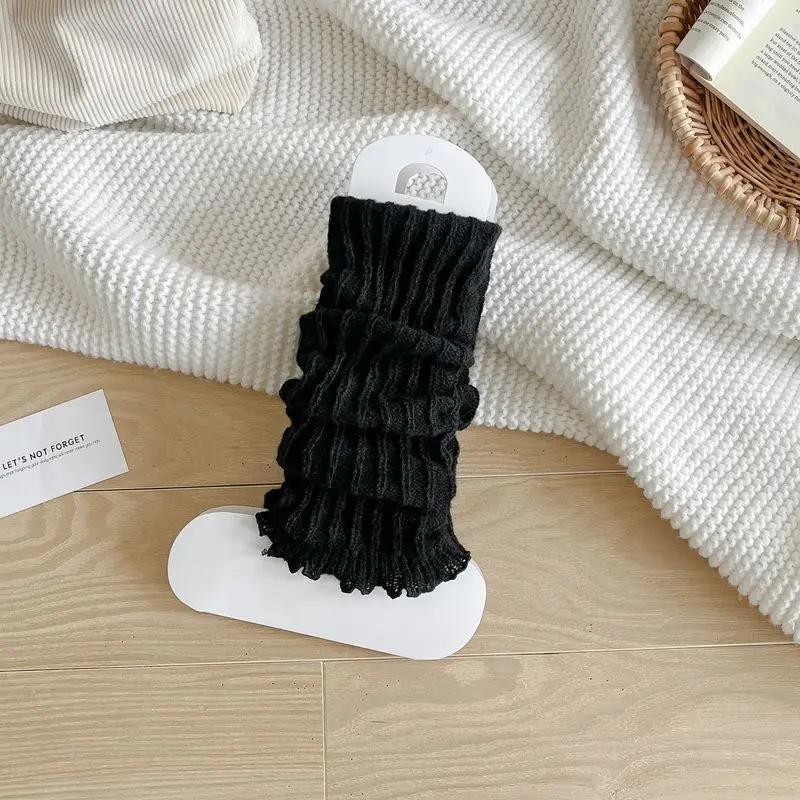 Leg Warmers Women Autumn and Winter Knitted Foot Cover Black White Long Socks JK Japanese Fashion Lolita Sweet Girls Leg Warmers