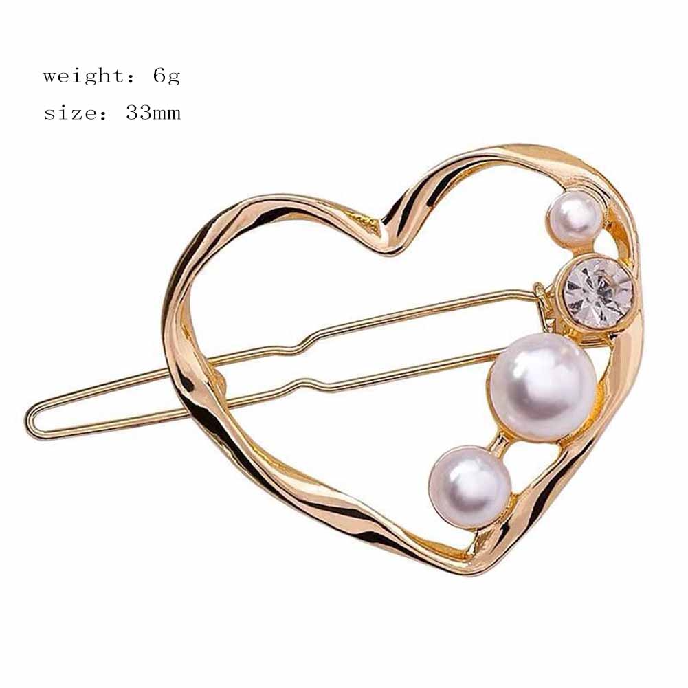 Women Hairpin Alloy Simple Style Geometry Round Triangle Love Pearl Side Clip Hairwear
