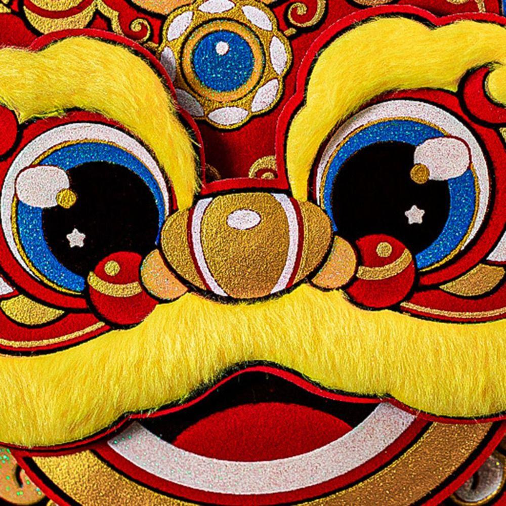 3D nálepka na dveře k čínskému Novému roku Plyšový lví tanec Novoroční dekorace Zeď