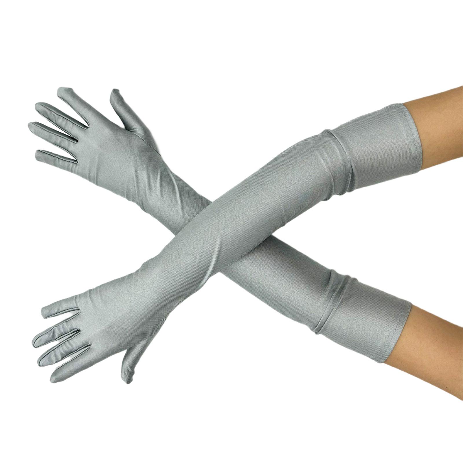 

Long Length Gloves for 1920s Theme Event Elbow Gloves Elegant Wedding Bridal Gloves for Stage Performances Evening Party серый