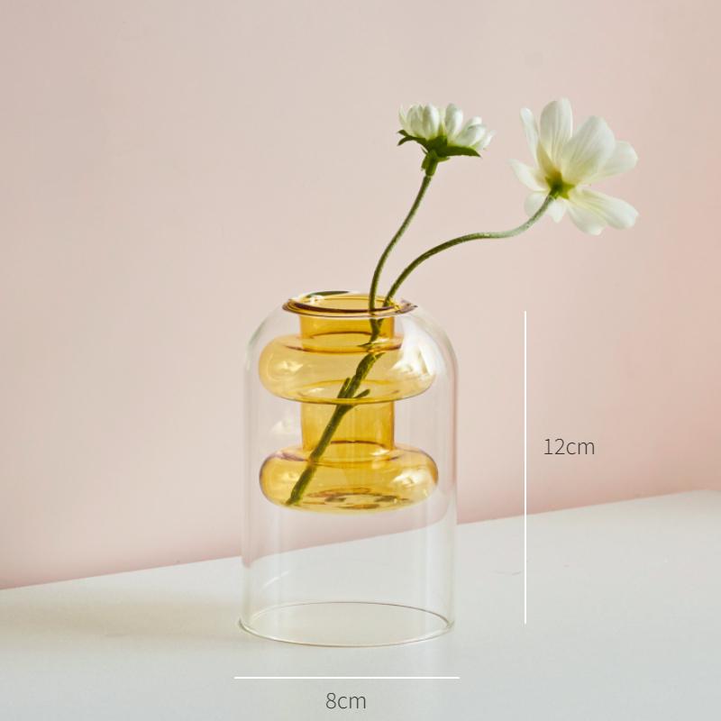 Nordische moderne doppelwandige Vase, kreative hydroponische transparente Glasvase, Wohnzimmer-Desktop-Dekor, personalisiertes Kunstornament