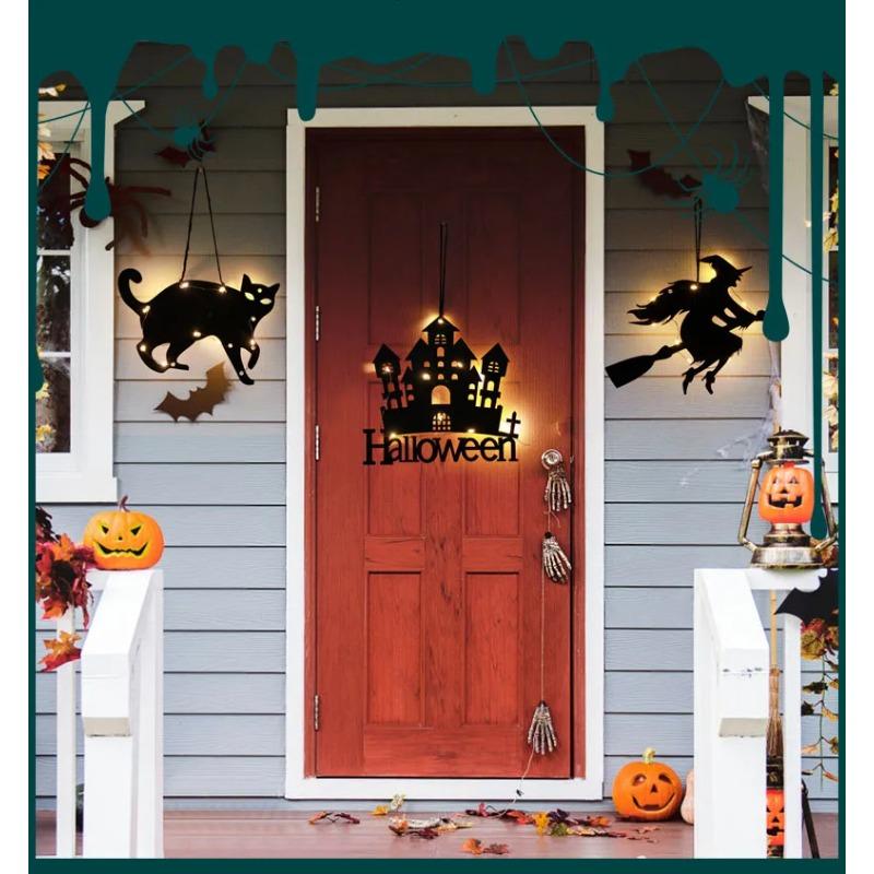Halloween Luminous Decoration Halloween Pumpkin Party Props Halloween Party Pendant Hanging Spider Web Wizard Castle Black Cat