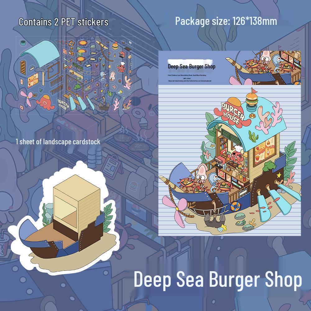 Deep Sea Burger Shop Miniature Scenery Stickers - DIY Journal Fun (2 PET Sheets)