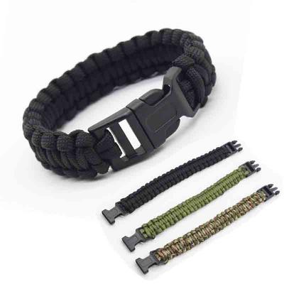 Adjustable Outdoor Camping Paracord Survival Braided Rope Bracelet Men Black Stainless Steel Adjustable Clasp Tool Accessories