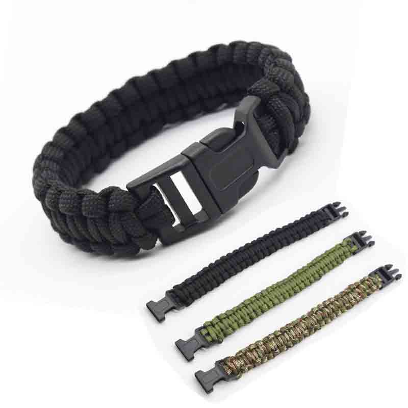 Adjustable Outdoor Camping Paracord Survival Braided Rope Bracelet Men Black Stainless Steel Adjustable Clasp Tool Accessories