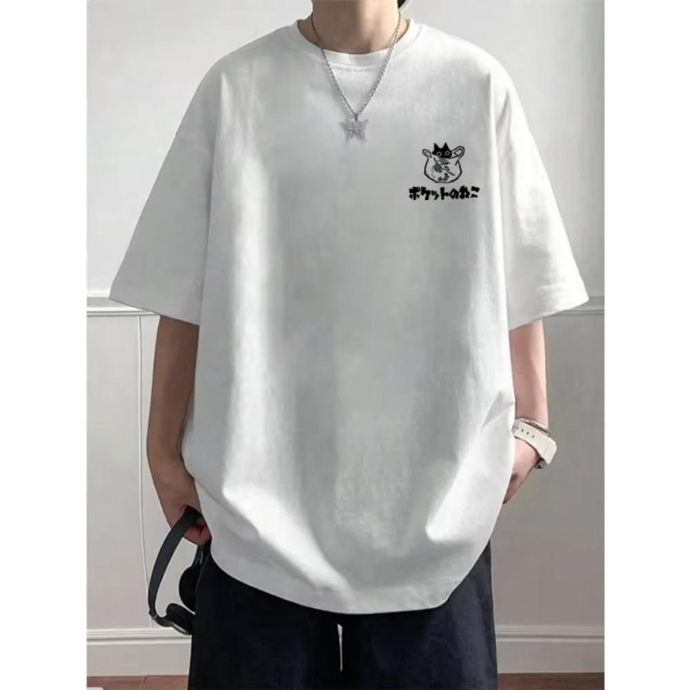Men's Summer Cartoon Interest Printed Casual  T-Shirt Fashion Round Neck Short Sleeve Loose Large Couple Street T-shirt