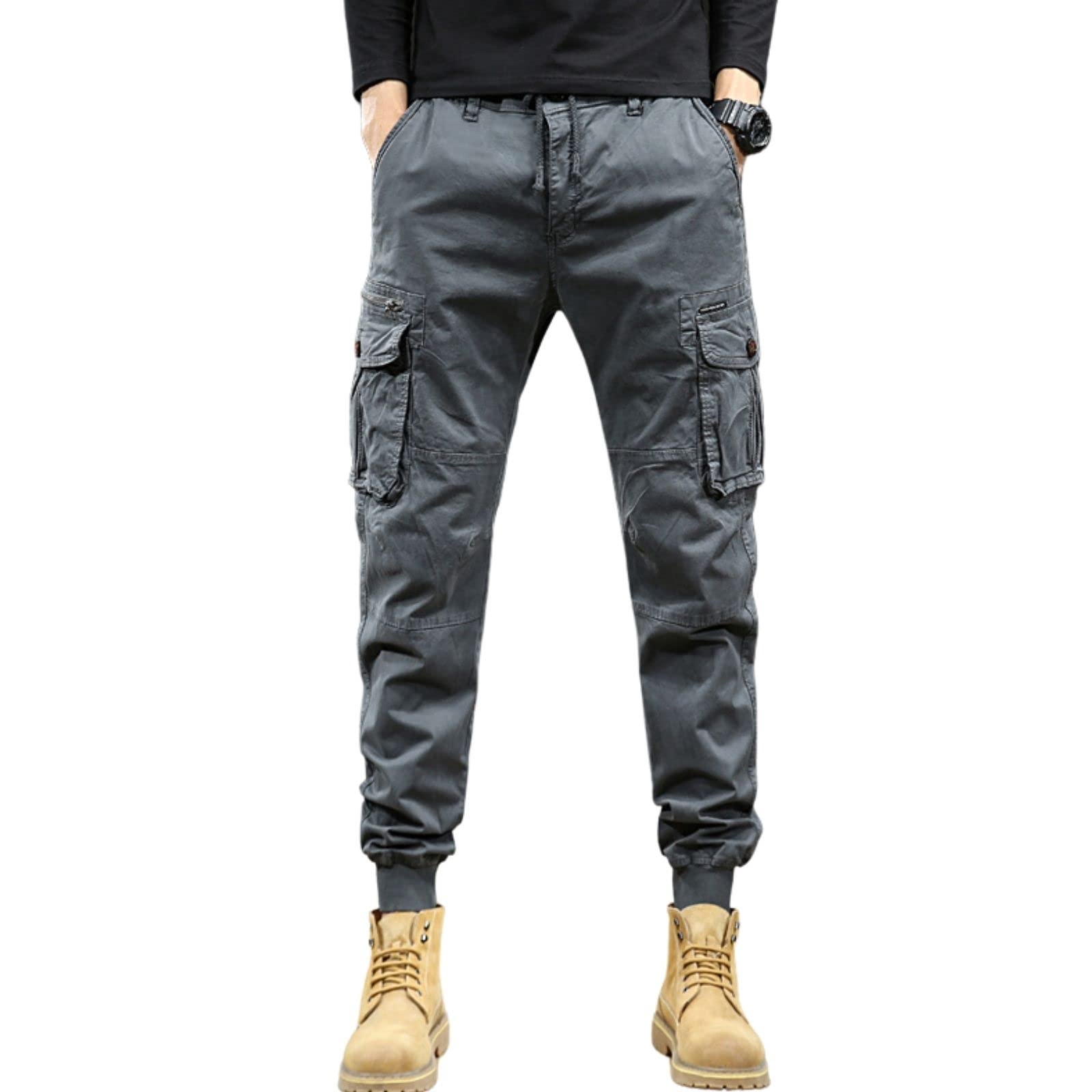 

SUNDAY ROSE Брюки карго рабочие свободные облегающие однотонные размер темный 8017 мужские, много карманов, посадка, многофункциональные, хлопок, повседневные, цвет, посадка, весна, лето