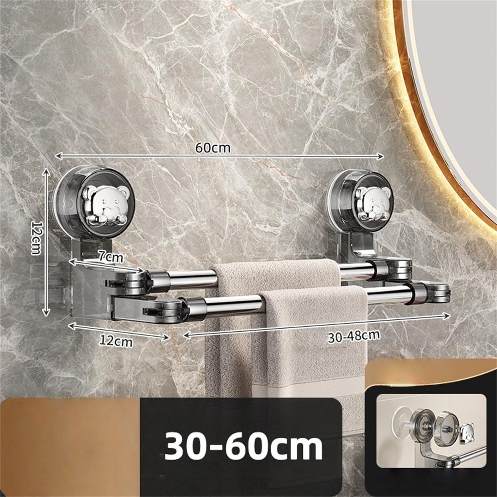 No Drilling Installation Adjustable Towel Bar Bathroom Organization Adjustable Suction Cup Holder Damage-Free Wall Installation