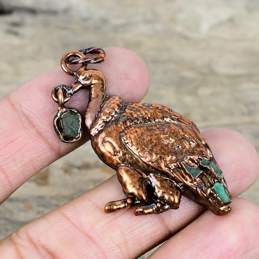 Green Tourmaline Rough Pendant Electroformed Copper Pendant Peacock Design Pendant Gemstone Pendant Handmade Decent Jewelry Gifts for Women