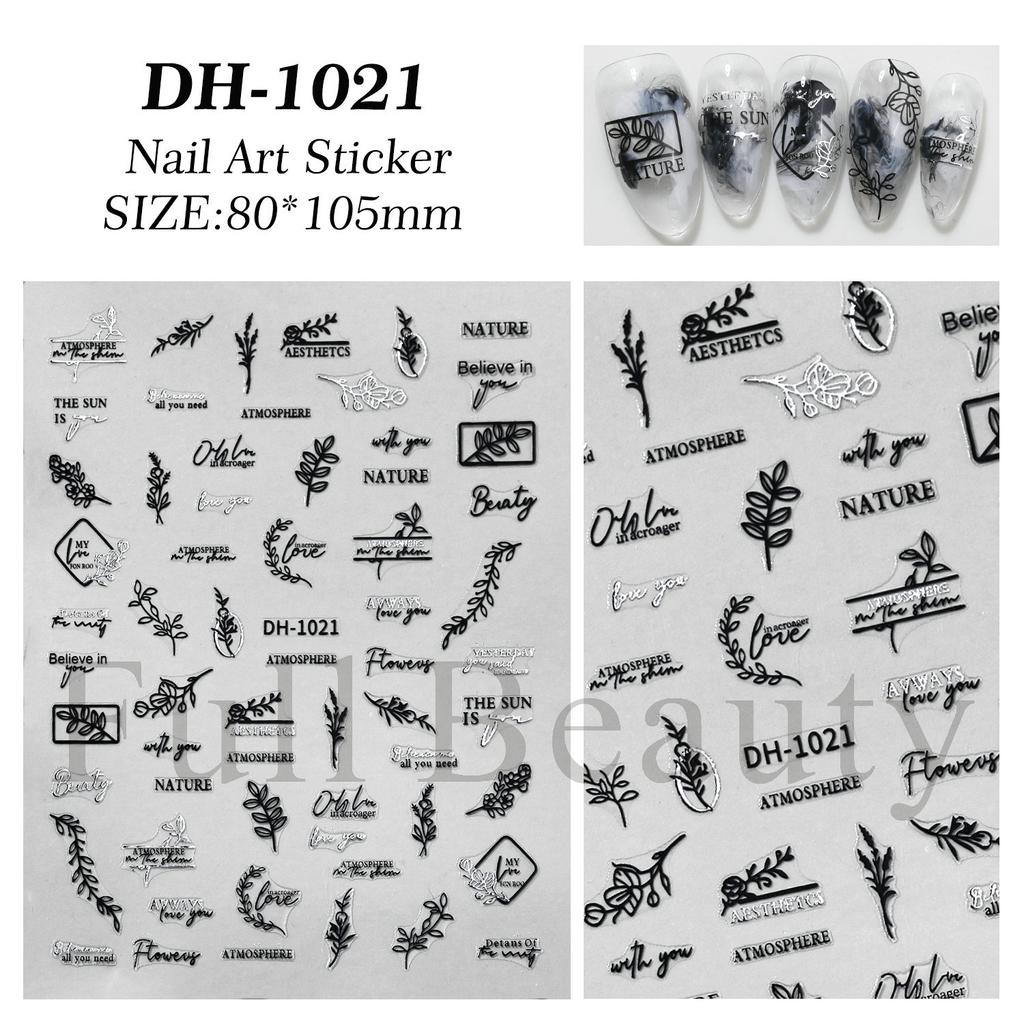 Nail Art Stickers Black Gold And Silver Line Letters Natural Plant Simple Style Adhesive Nail Stickers