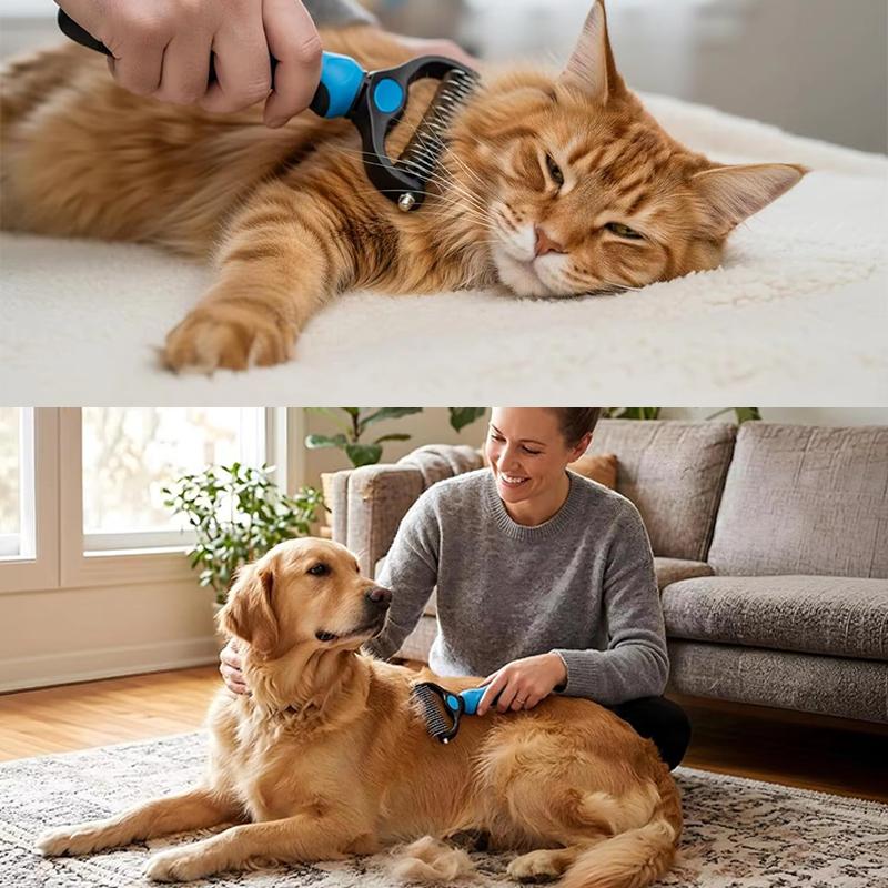 Pet Grooming Undercoat Rake Brush, Double Sided Deshedding Tool for Dogs Cats, Safe Dematting Comb for Long Short Hair