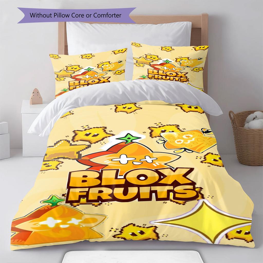 Blox Fruits Pattern Bedding,Quilt Set Quilt Cover Pillowcase Home Birthday Gift(1 * Duvet Cover + 2 * Pillowcase, Without Core)