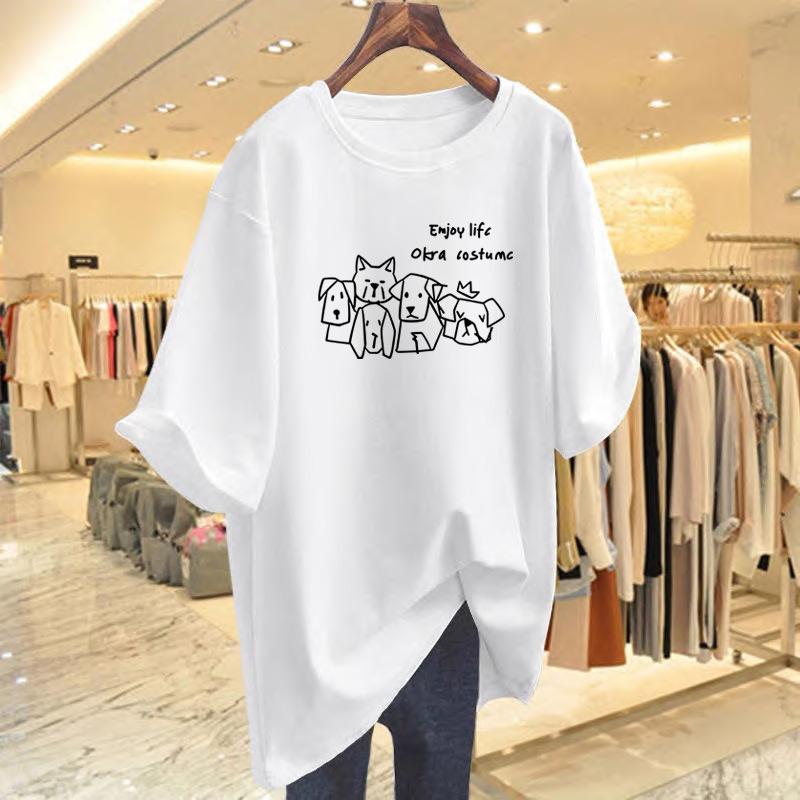 

Cotton Line Puppy Printing Short Sleeve T-Shirt Women s T-Shirt Summer Couple Half Sleeve Bottom Shirt Top S