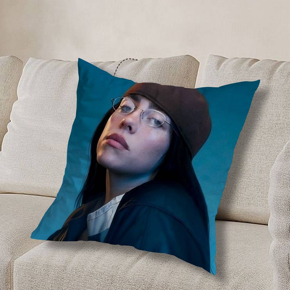 Girl B-Billie Eilish USA Pillow Case Square Double-Sided Printing Short Plush Sofa Cushion Cover Bedroom Bedside Pillow