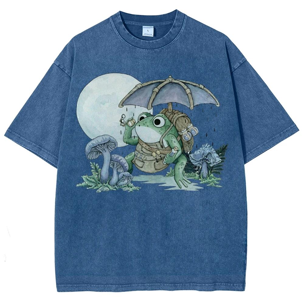 Graphic Short Sleeve Y2K Style Women's T-Shirts Frog Umbrella Pattern Print Top Cheap Items Unisex Fit Clothes Trendy
